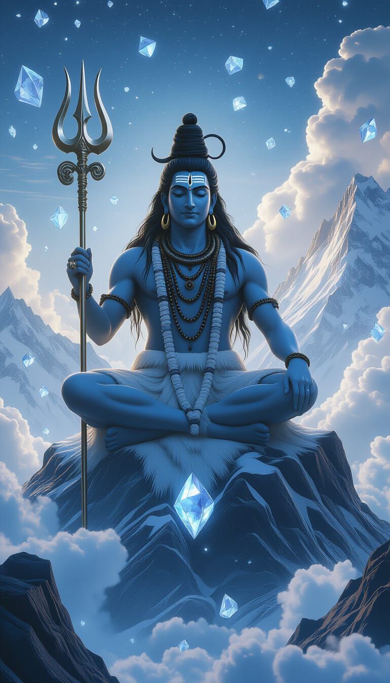 Celestial Crystal God Shiva Meditating on Mount Kailash