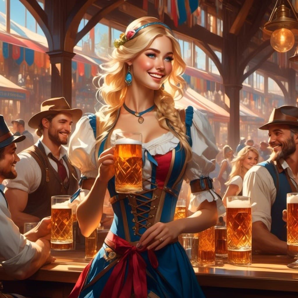 Oktoberfest and Julie has another beer. I'm now not sure if she's drinking it or serving it. Her shift ends soon (6/20)