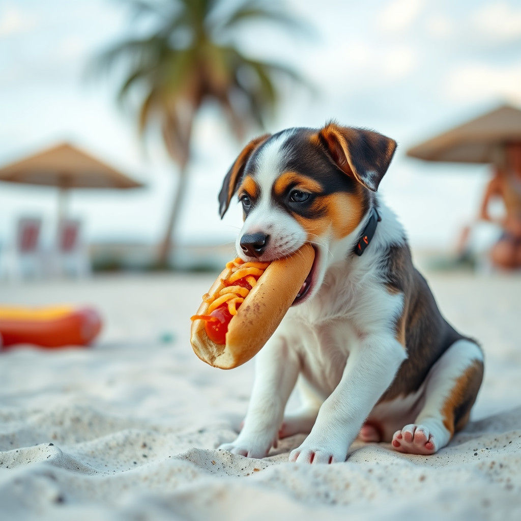 Puppy's Beach Day: Hotdog Feast