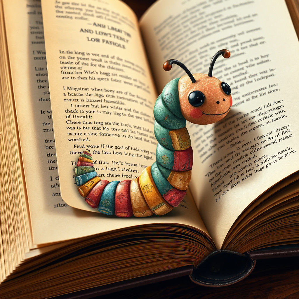 Friendly Bookworm Made of Books in Watercolor Style