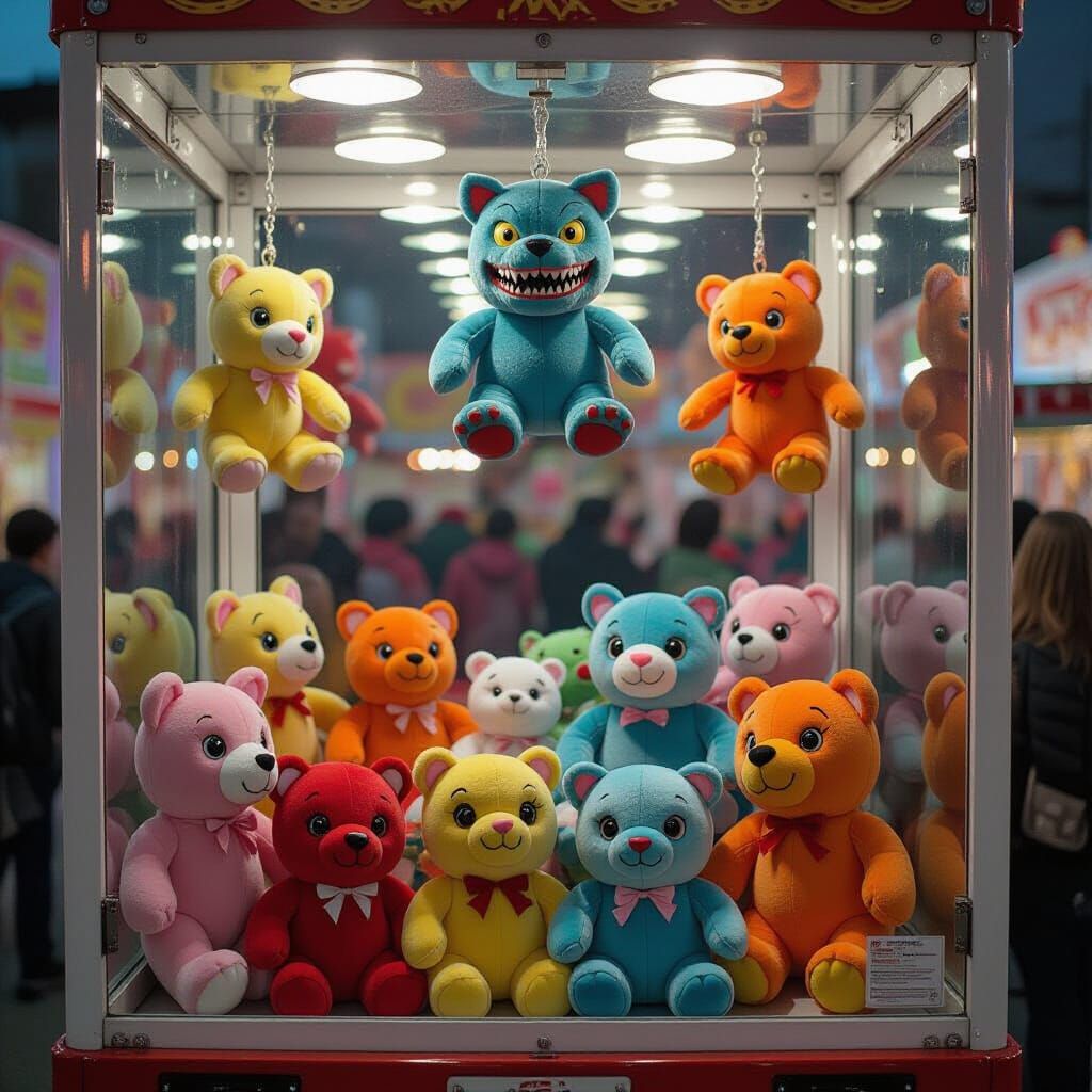 Sinister Stuffed Creatures in a Carnival Claw Machine