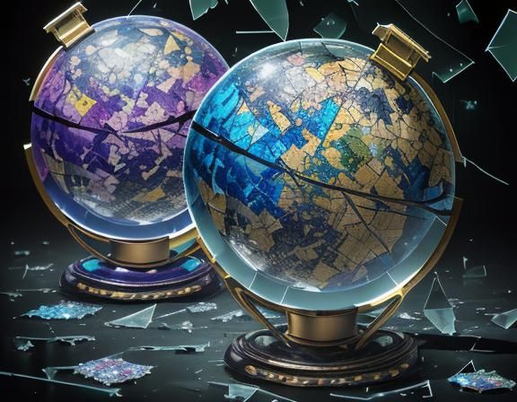 High-Resolution Shattered Glass Globe on Table