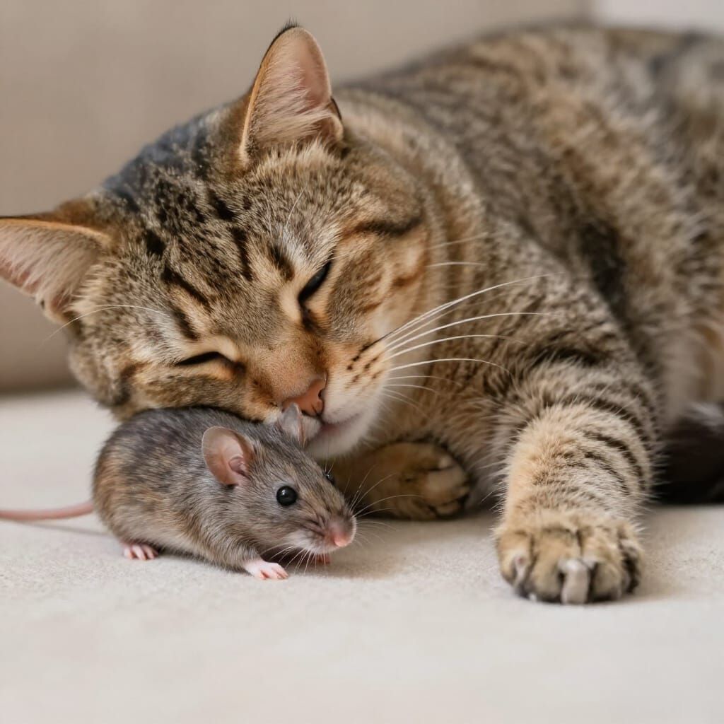 Cat and Mouse Sleeping Peacefully Together