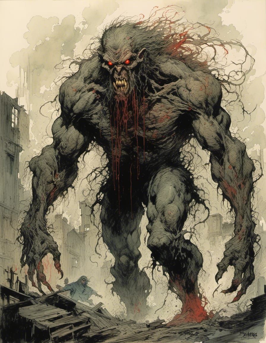 Horror Portrait: Man with Glowing Eyes in Warehouse