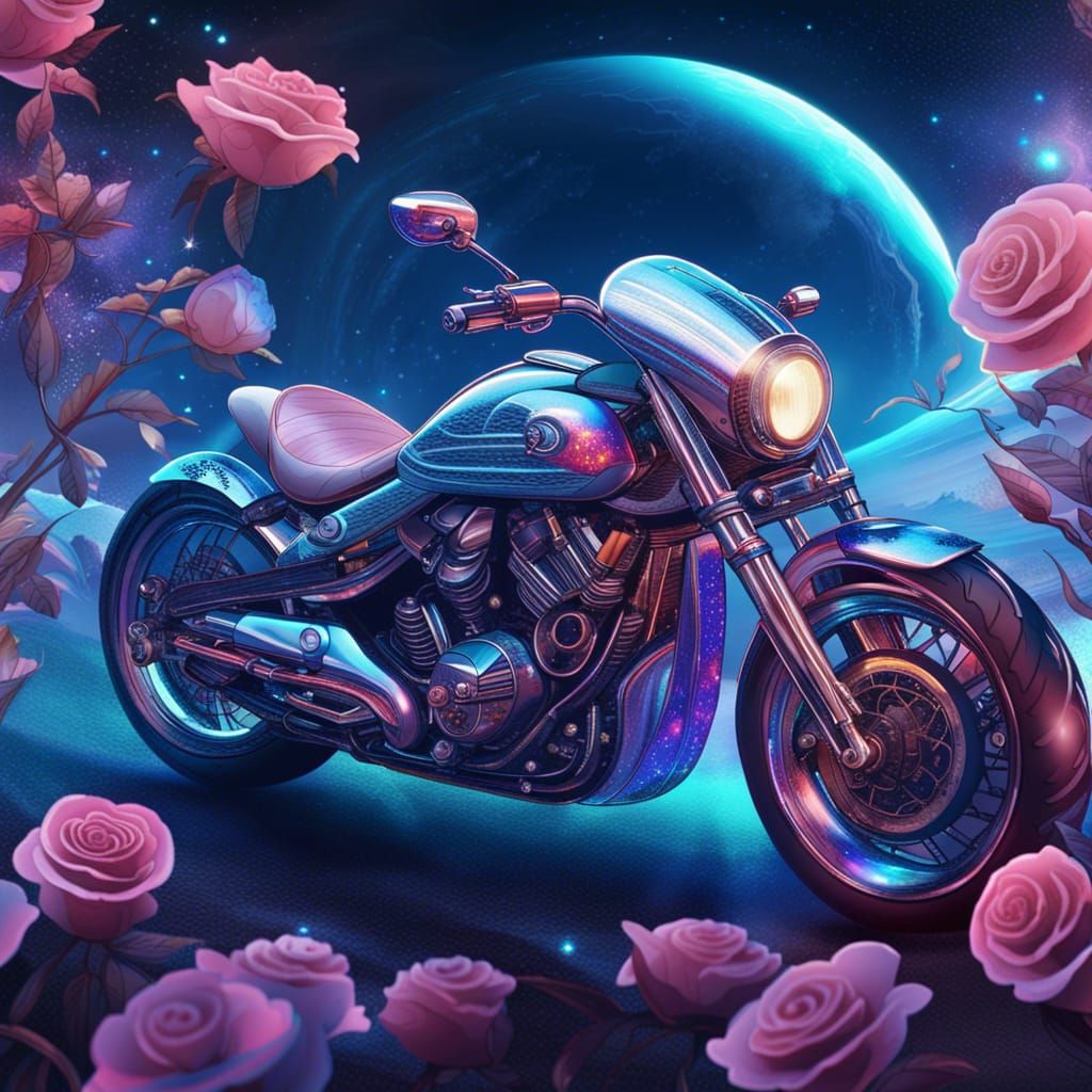 Futuristic Rider on Ringed Planet in Holographic Style