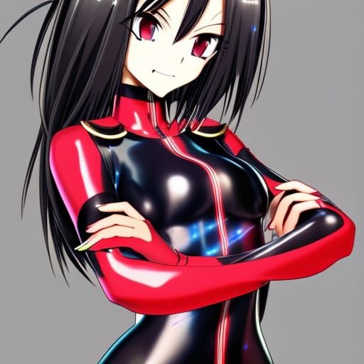 Anime Girl in Red and Black Catsuit
