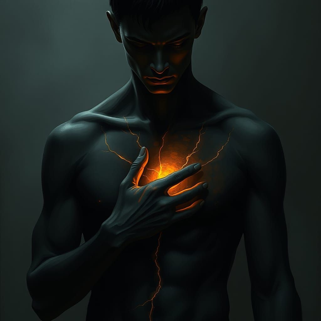 Introspective Figure with Golden Light, Symbolist Art