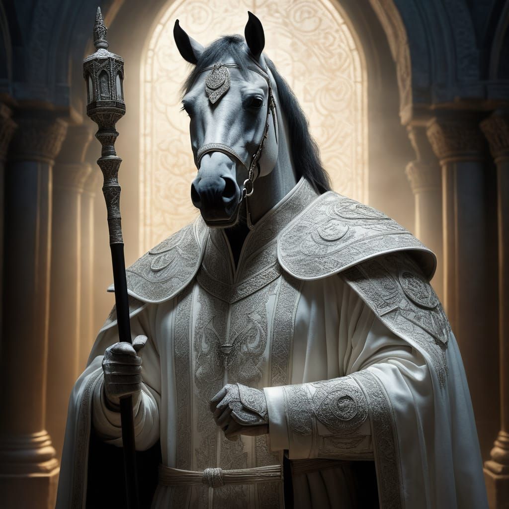 Human-Horse Hybrid in Ivory Tower Hall as Digital Art