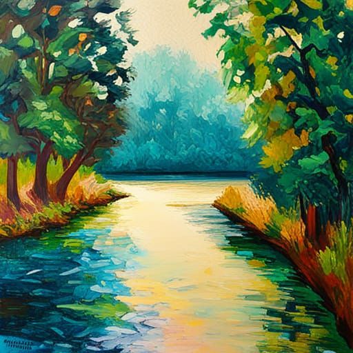Tranquil Crystal River in Expressionist Impasto Style
