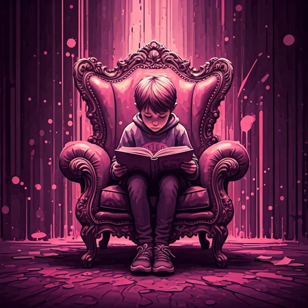 Boy Reading Book in Graffiti Art Style