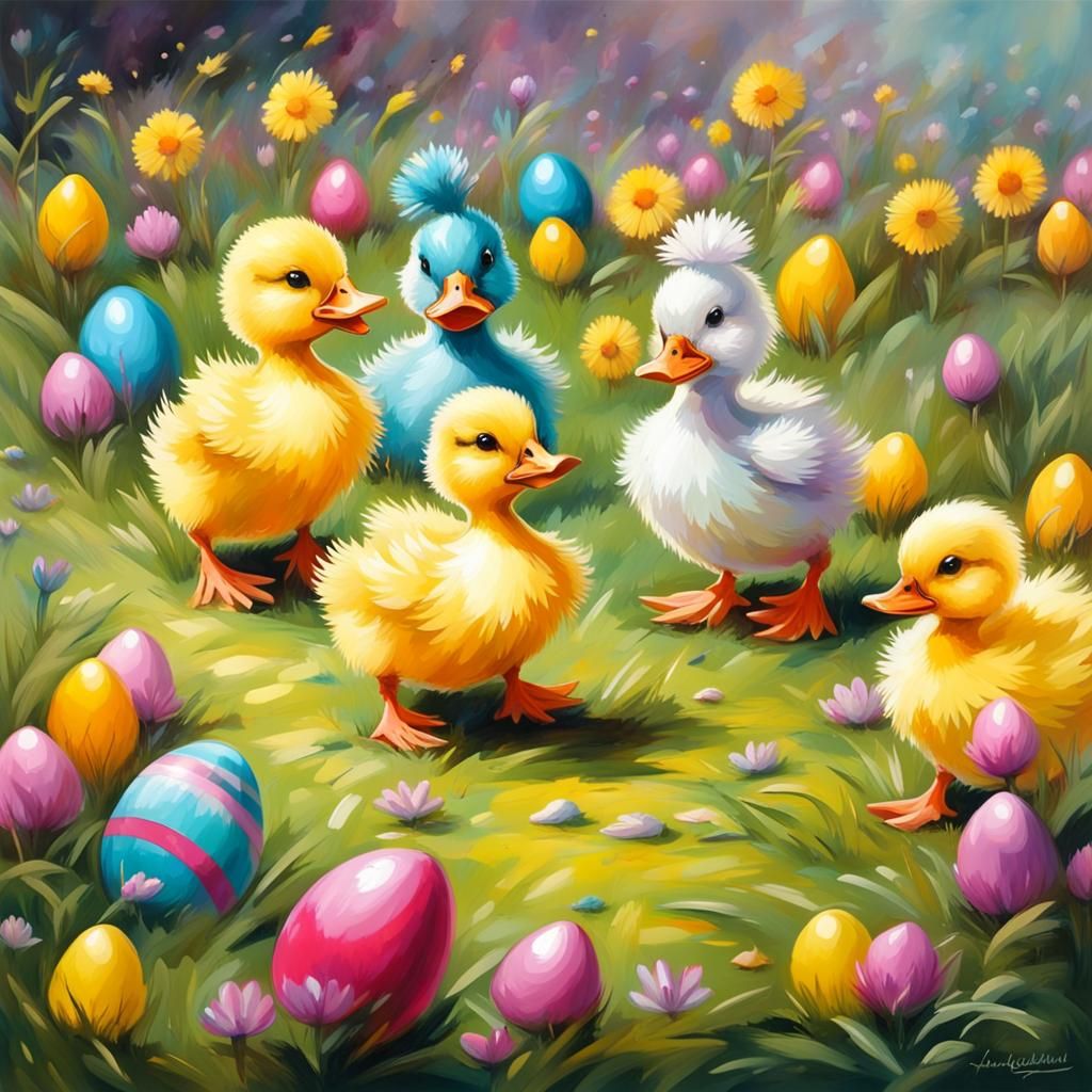 Ducklings in Easter Bonnets: Graffiti Art Style