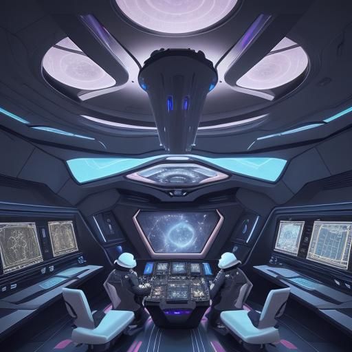 Starship Bridge Interior with Art Deco Astronauts