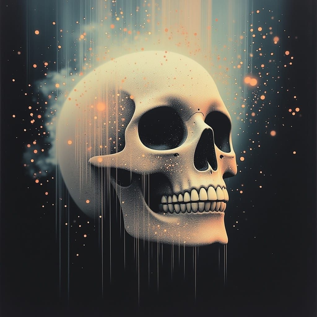 Ethereal Skull in Mystic Vortex in Cyberpunk Gothic Style