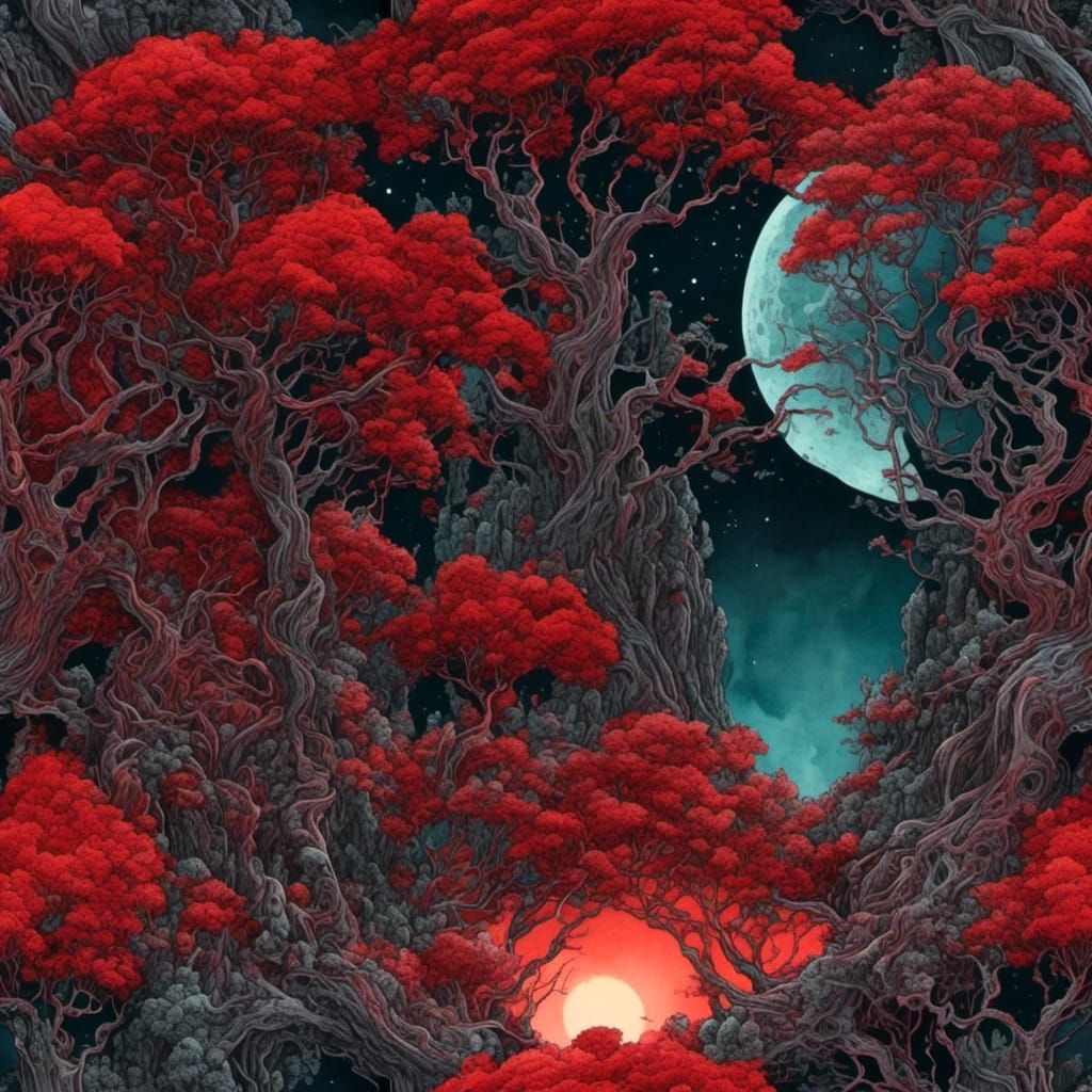 Gothic Twilight Forest in Watercolor