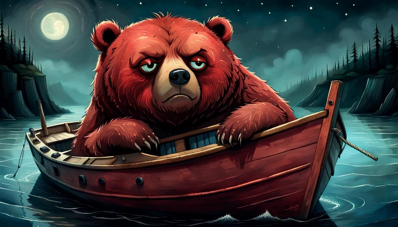 Agitated Storybook Bear on a Boat