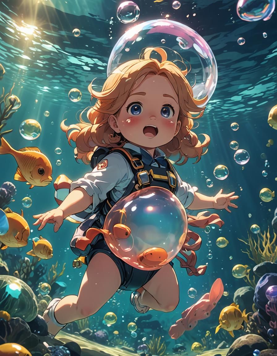 Underwater Manga Baby in Anime Style