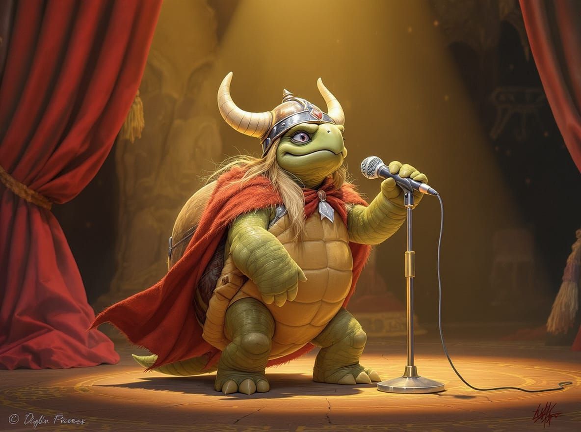 Turtle Viking Opera Singer in Fantasy Art Style