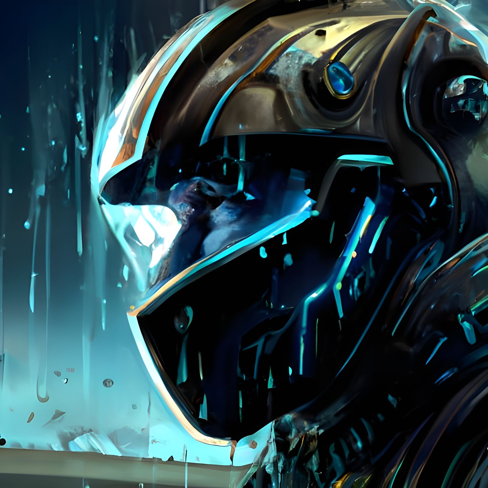 Cyberpunk Tattooed Man with Daft Punk Helmet