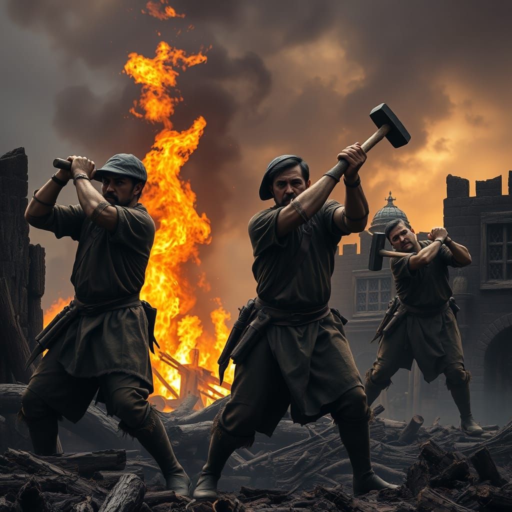 Medieval Peasants Smash Wooden Wall in Desperate Chaos