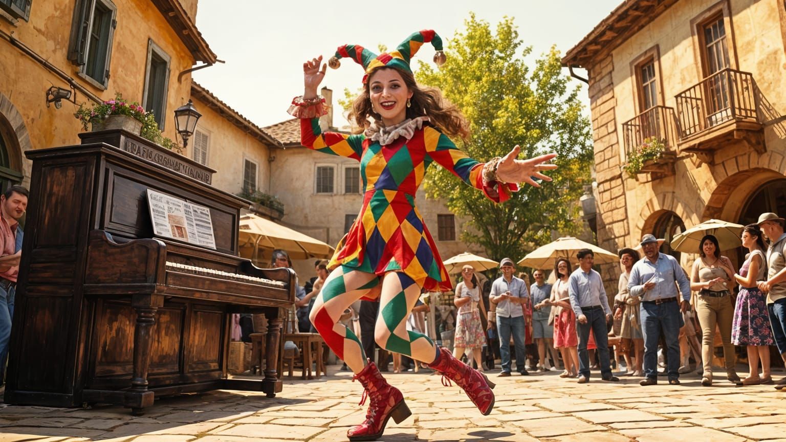 Harlequin's Dance in the Village Square