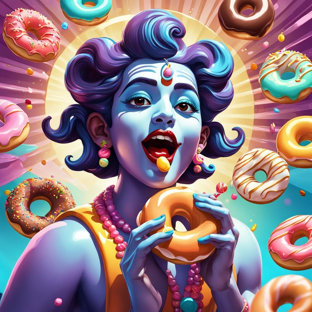 Krishna Eats Doughnut in Candy Art Style
