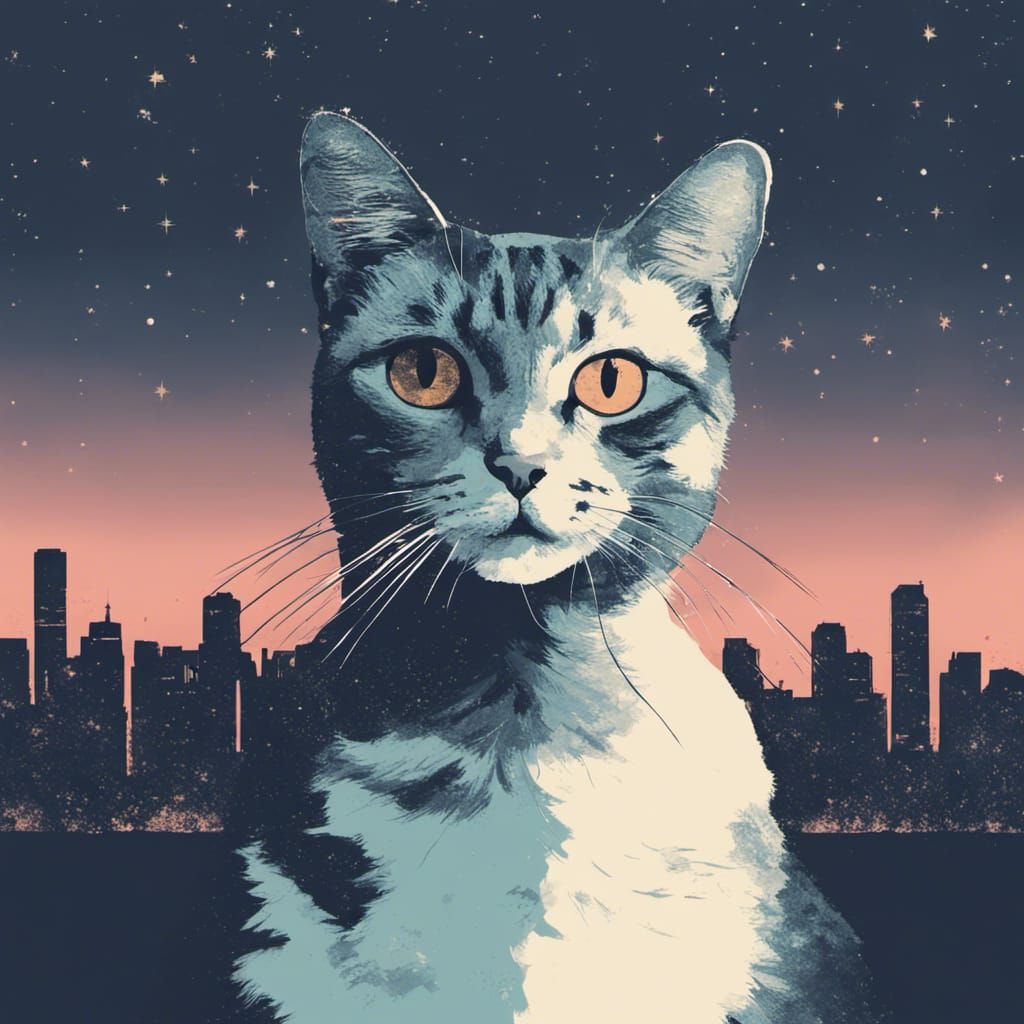 Minimalist Cat Portrait with Double Exposure Effect