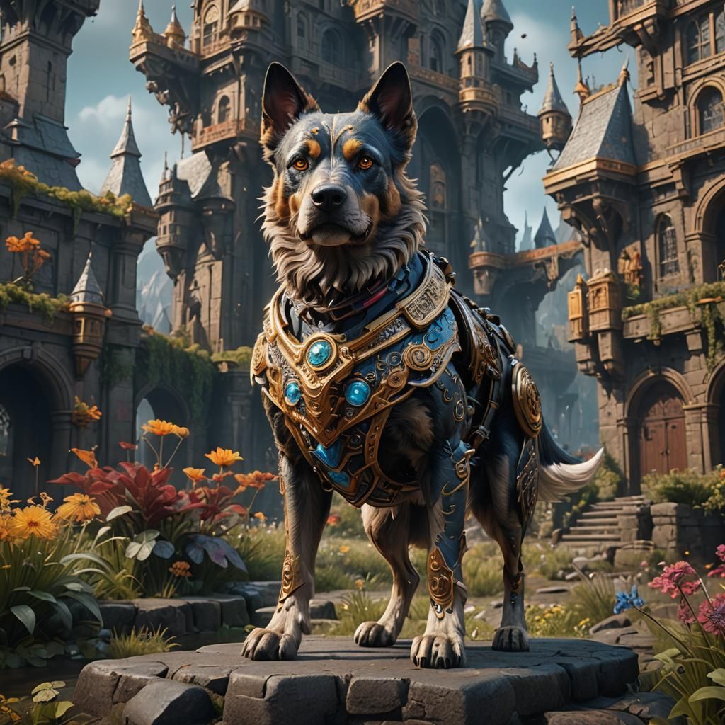 Fantastical AI Dog in Detailed Matte Painting