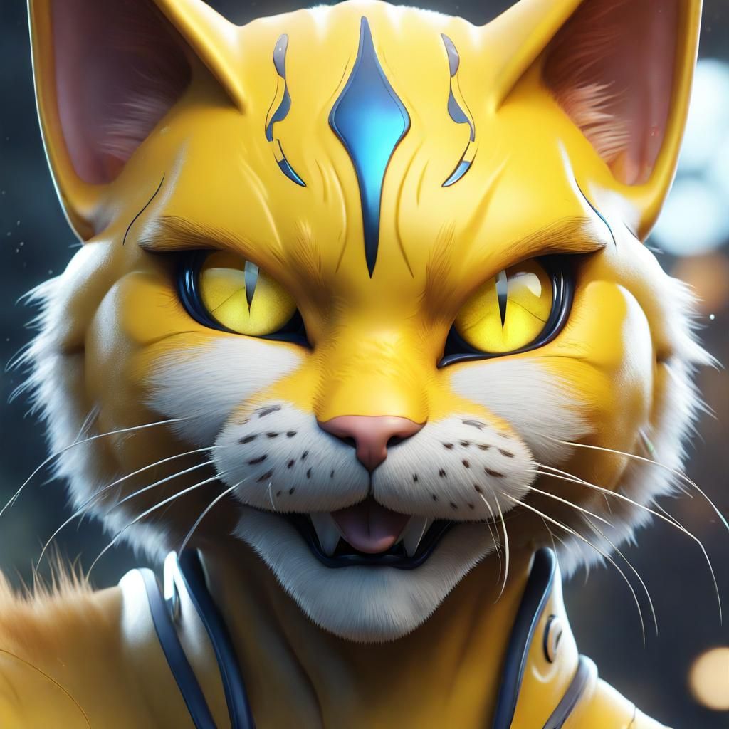 Anime Yellow Cat Face with Blank Look