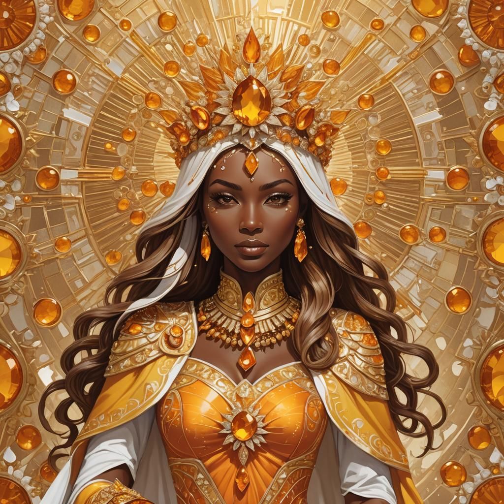 Sun Queen Solara in Golden Anime Style