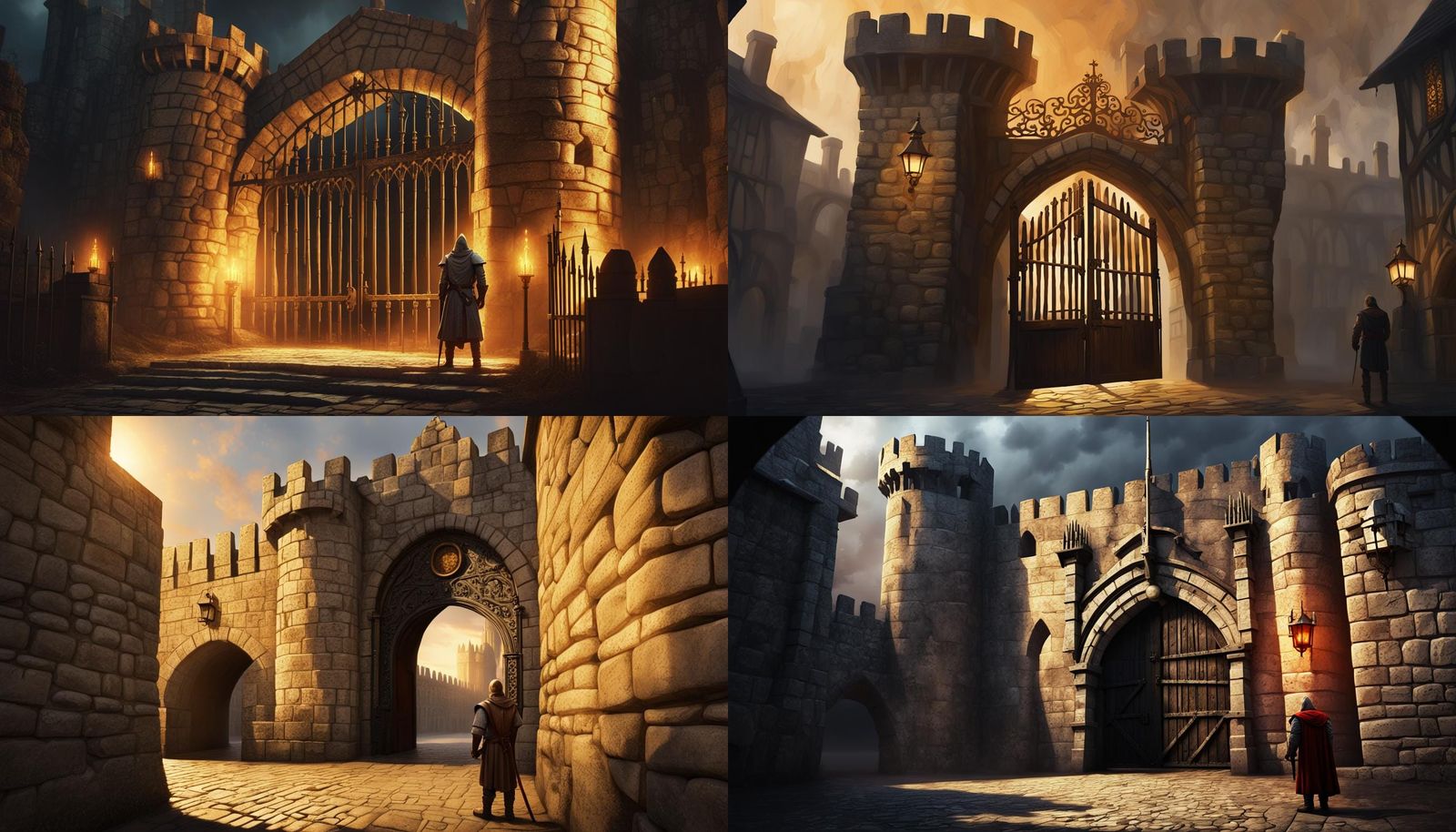 Guarded Medieval City Gate with Closed Portcullis