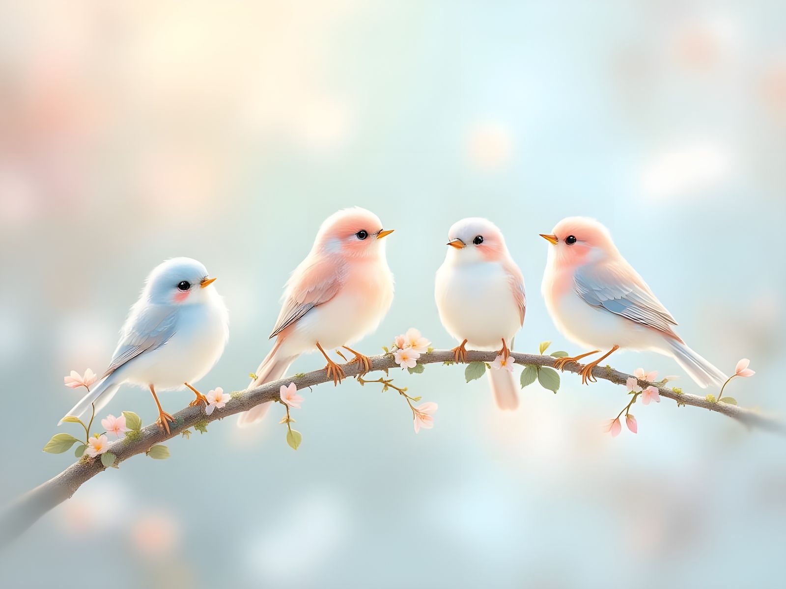 Whimsical Pastel Birds in Dreamy Morning Light