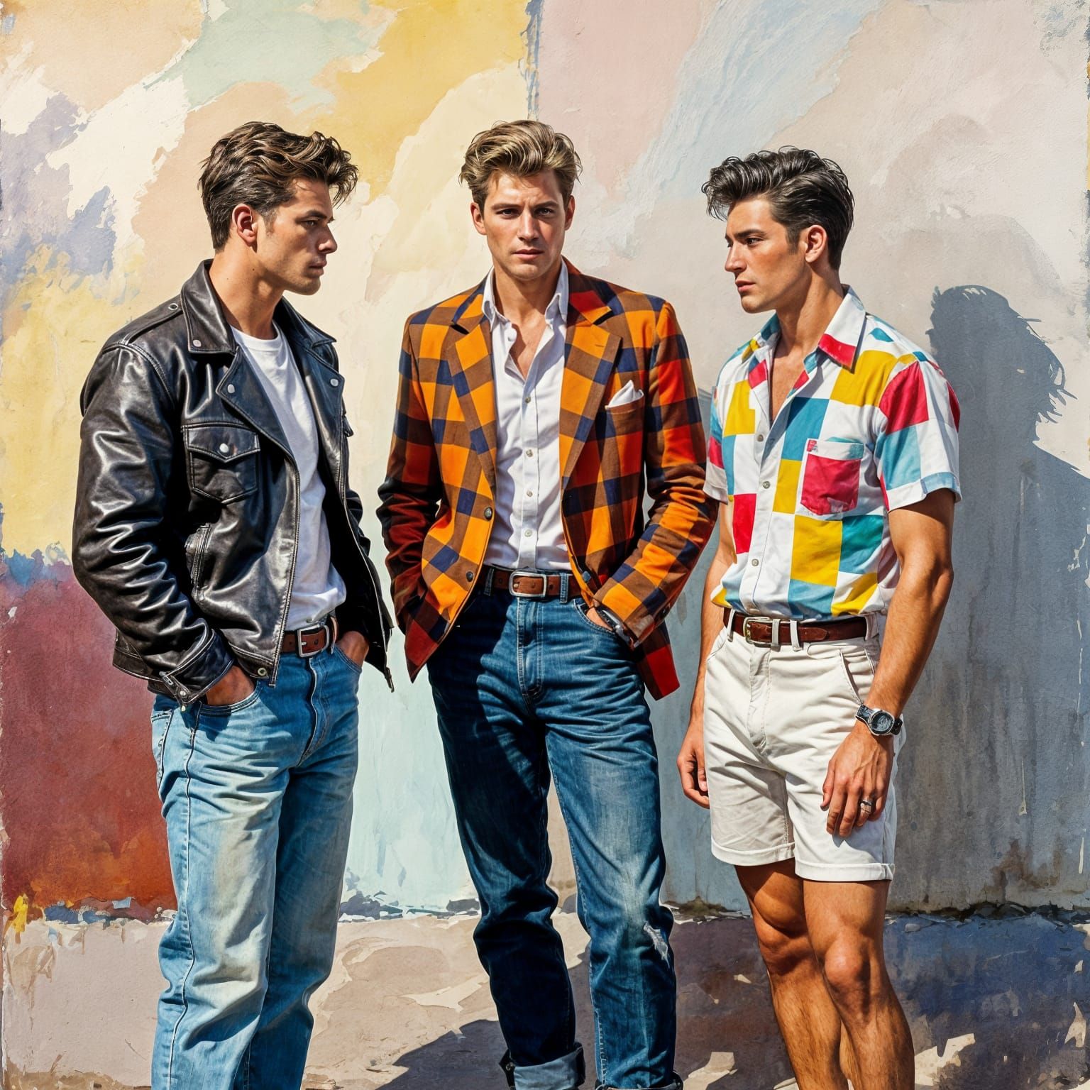 Vintage Men's Fashion in Gouache Impressionist Style