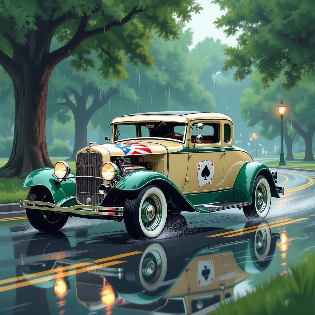 Vintage 1930 Ford Hot Rod in Poster Art Style