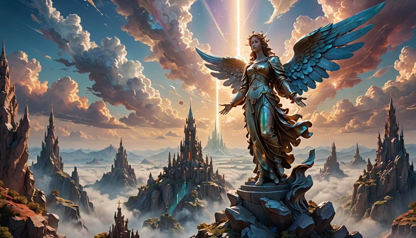 Angel Descends into Dreamlike Landscape in Photorealistic Fa...