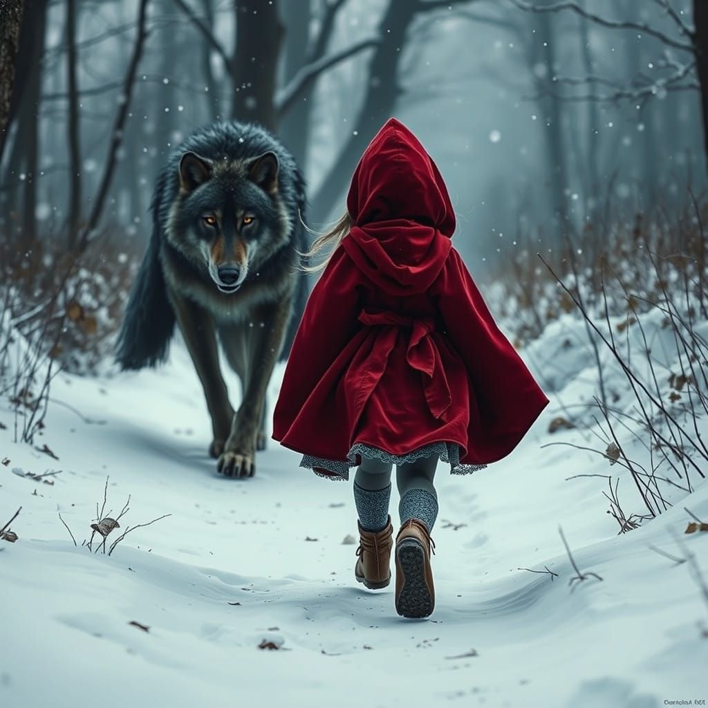 Little Red Riding Hood Walks Through the Snowy Forest