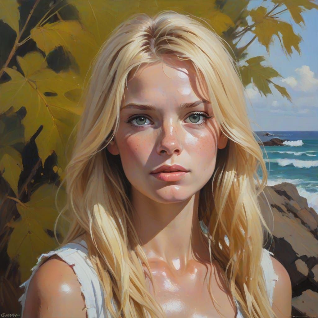Impressionist Portrait of a Relaxed Blonde Woman