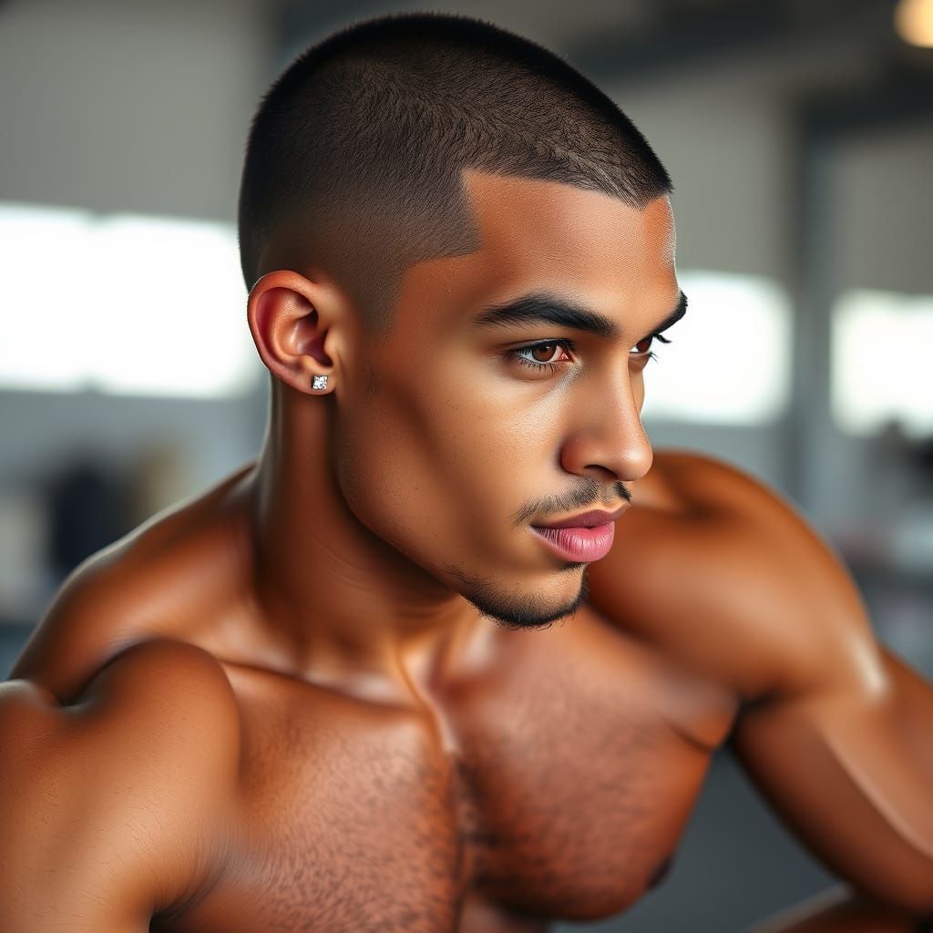 Young Man with Earrings and Sporty Outfit