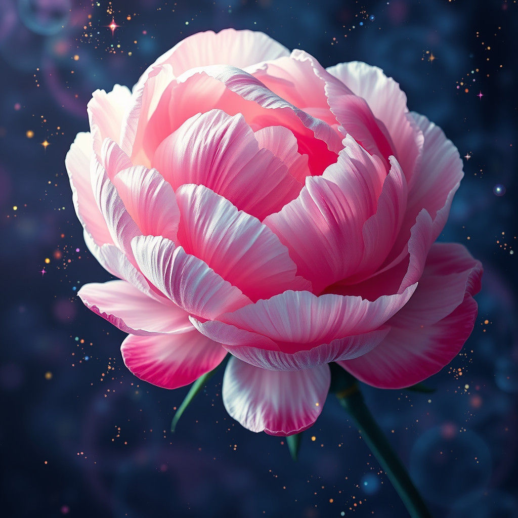 Peony Petals Falling in Cosmic Dreamscape