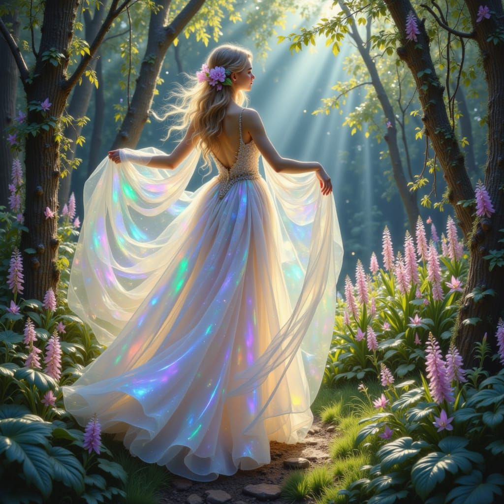 Nymph Dancing in Sunlit Woodland Glade