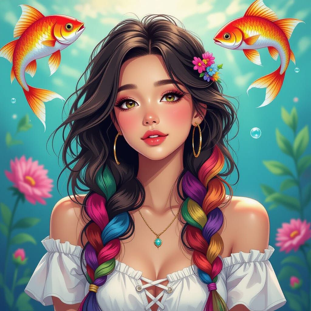 Relaxed Woman with Messy Colorful Fishtail Braid