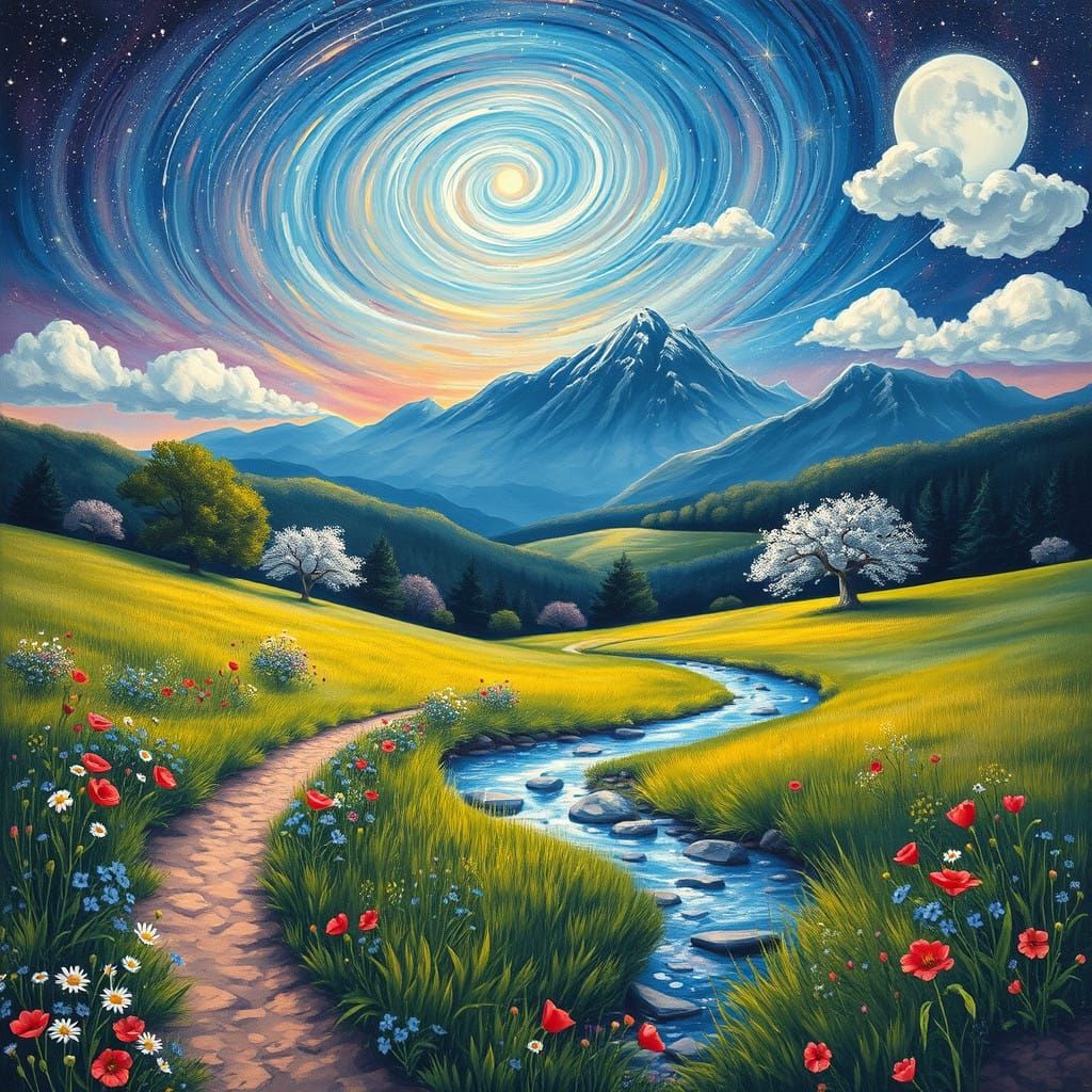 Moonlit Serenade in a Dreamlike Meadow