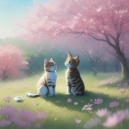 Anime Kitten Playing in Sunny Meadow