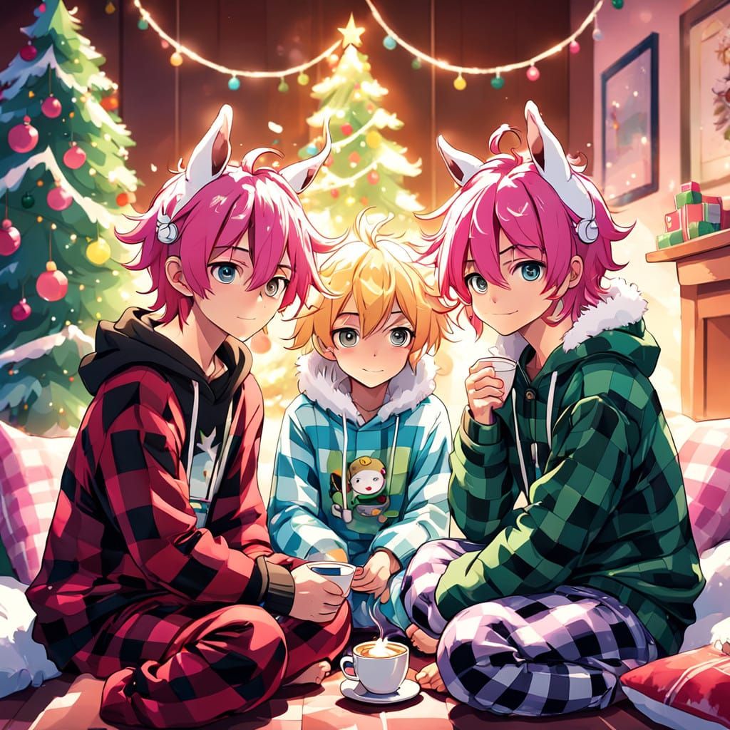 Charming Boys with Horse Ears in Winter Wonderland