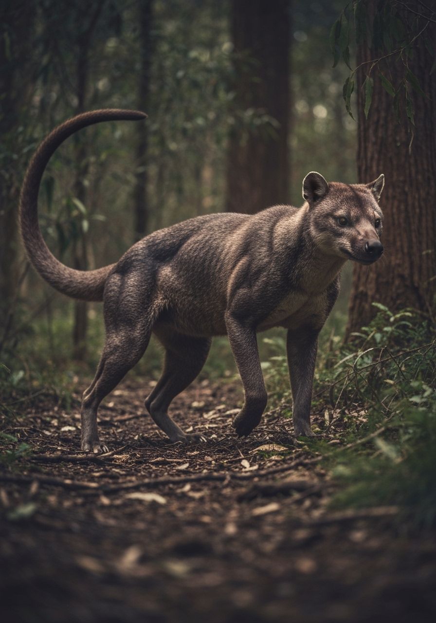 Detailed Photo of Extinct Thylacine in Australian Rainforest