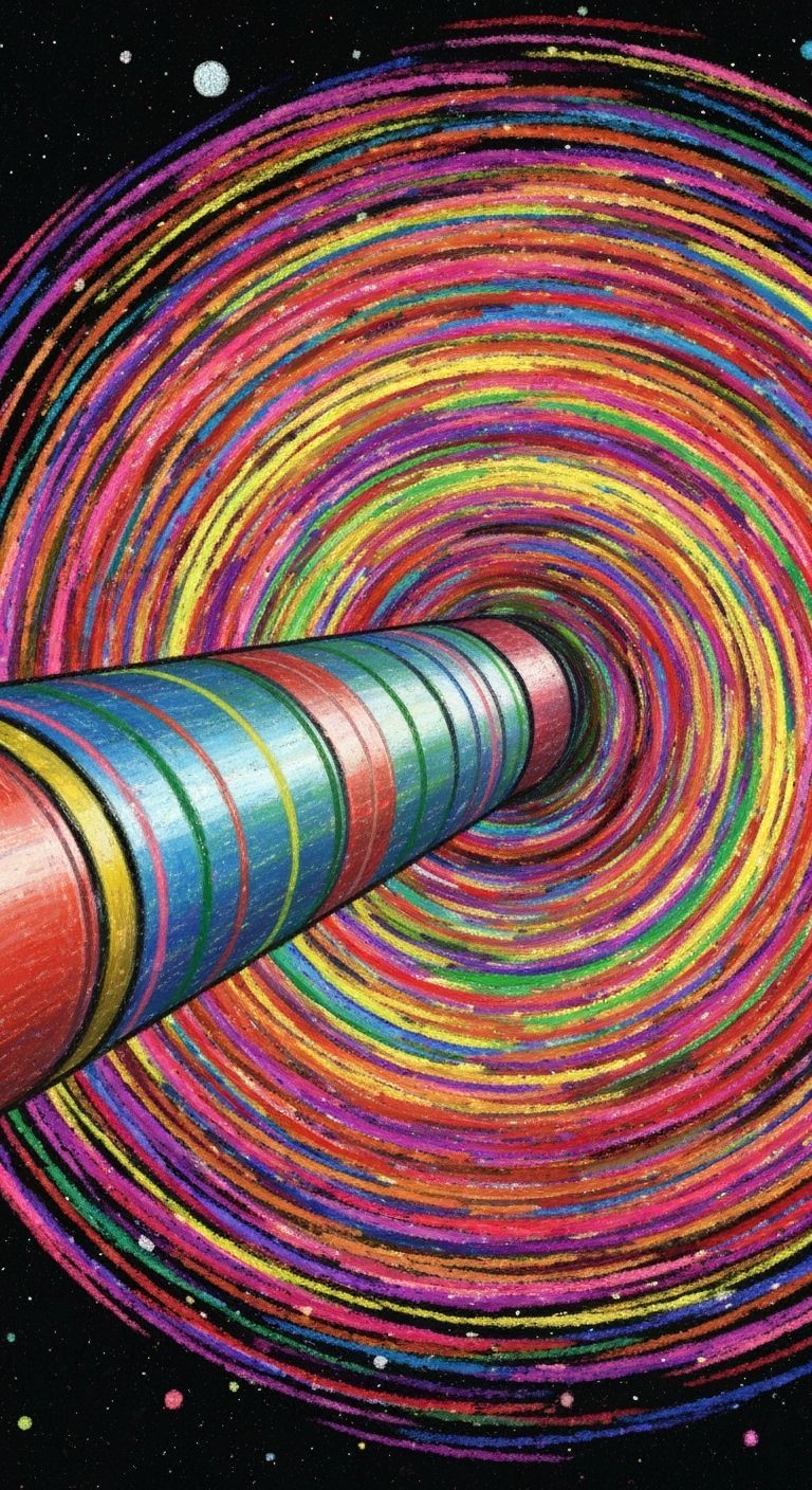 Kaleidoscopic Cylinder Rushes Into Vortex as Oil Painting