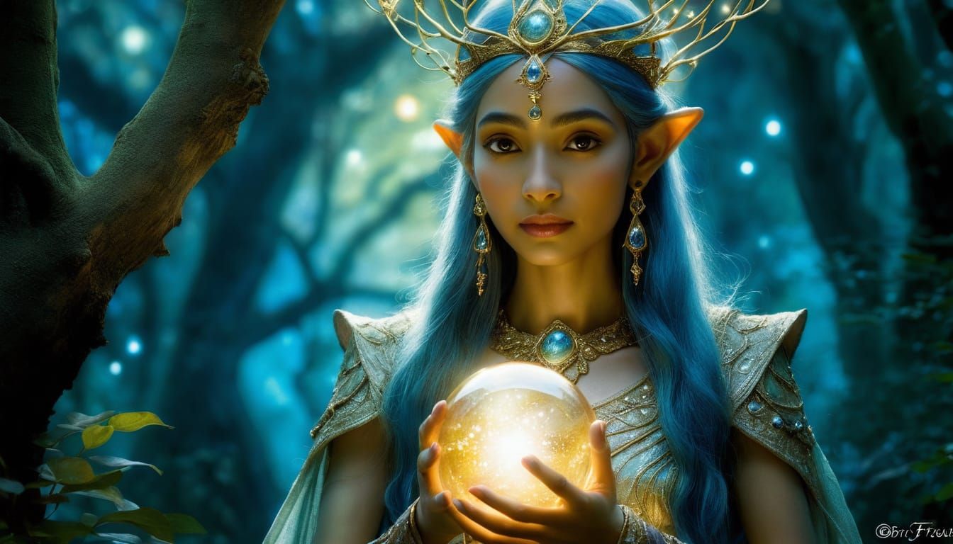 Indian Elven Queen in Hidden Grove, Fantasy Art