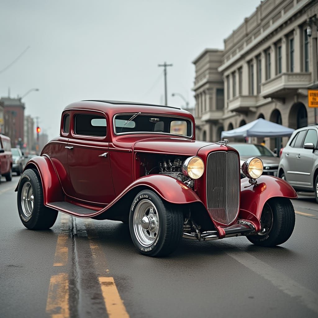 Classic Low Rider Car on City Street