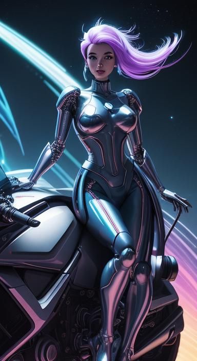 Cyberpunk Space Girl on Dragon in 80s Sci-Fi Style