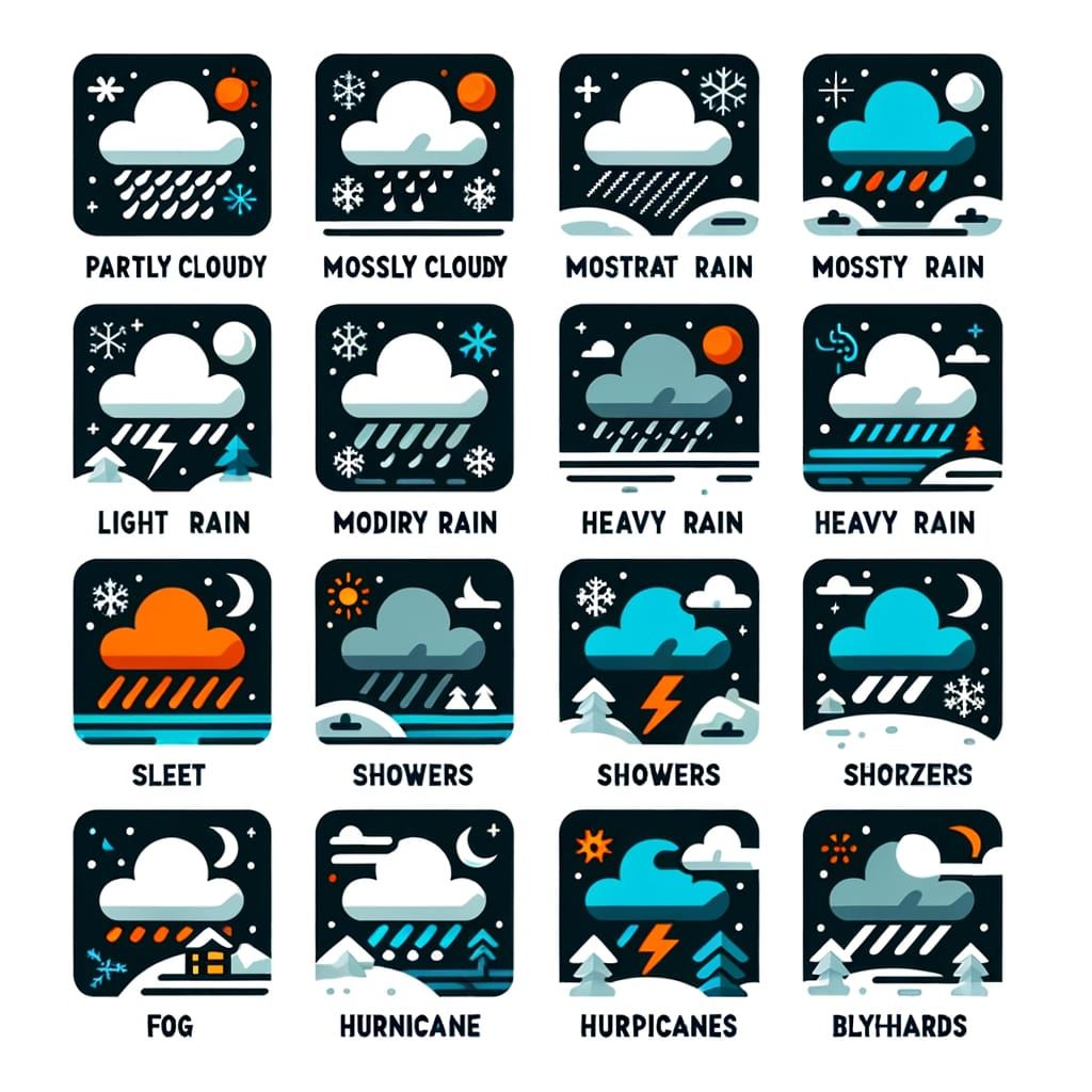 Diverse Weather Icons: Cloudy to Extreme Conditions