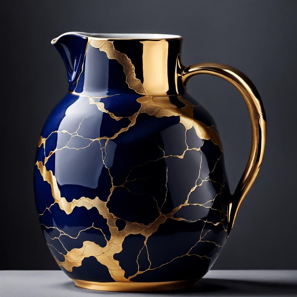 Kintsugi Ceramic Jug: Gold Seam Art